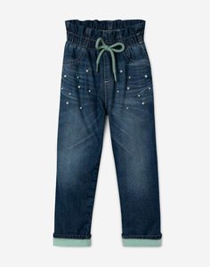 Утеплённые джинсы Paperbag с бусинами для девочки Gloria Jeans
