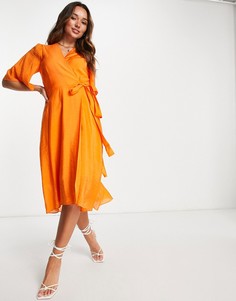 Оранжевое платье миди с запахом спереди In Wear Hazini-Оранжевый цвет