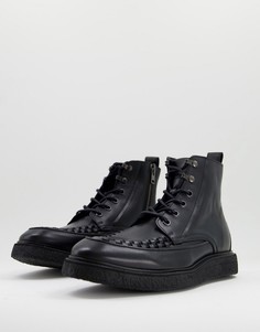 Черные кожаные ботинки в минималистичном стиле на шнуровке All Saints Arden-Черный цвет