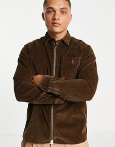 Коричневая вельветовая куртка-рубашка навыпуск классического кроя в стиле oversized с логотипом Polo Ralph Lauren-Коричневый цвет