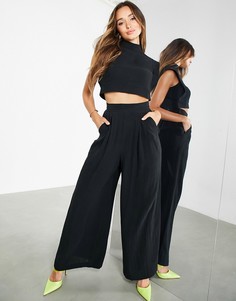 Черные широкие брюки с прострочкой ASOS EDITION-Черный цвет