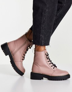 Пыльно-розовые ботинки на массивной подошве со шнуровкой New Look-Розовый цвет