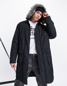 Черная куртка-парка с отделкой искусственным мехом на капюшоне ASOS DESIGN-Черный цвет