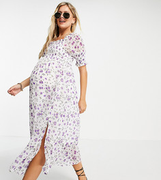 Платье миди со сборками и цветочным принтом Violet Romance Maternity-Многоцветный