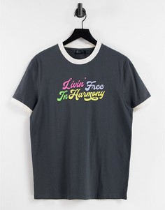 Серая футболка с надписью в стиле ретро и с окантовкой ASOS DESIGN-Серый