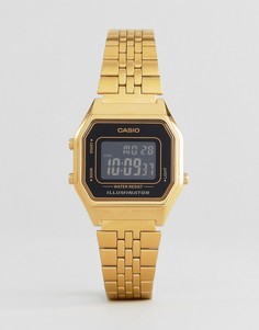 Цифровые часы с миниатюрным черным циферблатом Casio-Золотистый