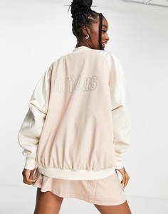Бежевый атласный бомбер с логотипом со стразами в стиле 2000-х adidas Originals Luxe-Коричневый цвет