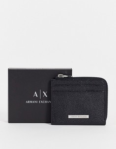 Черный кожаный кошелек на молнии с логотипом Armani Exchange-Черный цвет