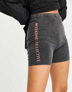 Темно-серые выбеленные шорты-леггинсы с логотипом ASOS Weekend Collective-Серый