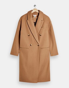 Бежевое классическое двубортное пальто Topshop-Желтый