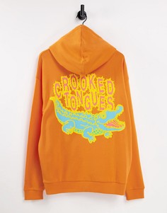 Худи оранжевого цвета с принтом крокодила на спине Crooked Tongues-Оранжевый цвет