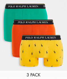 Набор из 3 боксеров-брифов зеленого/оранжевого/желтого цвета со сплошным принтом логотипа в виде наездника с текстовым логотипом на поясе Polo Ralph Lauren-Разноцветный