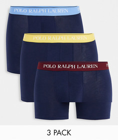 Набор из 3 боксеров-брифов синего/желтого/фиолетового цвета с контрастным фирменным поясом Polo Ralph Lauren-Темно-синий