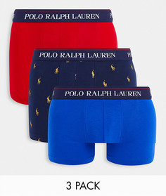 Набор из 3 боксеров-брифов с фирменным поясом голубого и темно-синего цветов со сплошным принтом логотипа в виде наездника Polo Ralph Lauren-Разноцветный