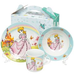 Набор детской посуды керамика, 3 шт, Принцесса, тарел 18см,салат 15см,круж 230мл, Daniks