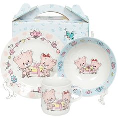 Набор детской посуды керамика, 3 шт, Мишки, тарел 18см,салат 15см,круж 230мл, Daniks