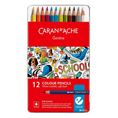 Карандаши Carandache School Line 1290.312, шестигранный, дерево, коробка металлическая, 12шт