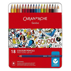 Карандаши Carandache School Line 1290.318, шестигранный, дерево, коробка металлическая, 18шт