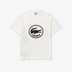 Мужская хлопковая футболка Lacoste с круглым вырезом и 3D-принтом логотипа
