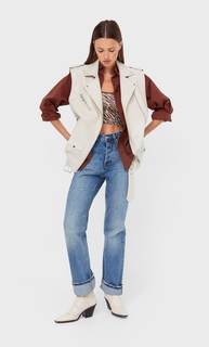 Stradivarius Свободный Жилет Из Искусственной Кожи Цвет Небеленого Полотна Xs