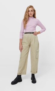 Stradivarius Свитер С Воротником-Стойкой Сиреневый S