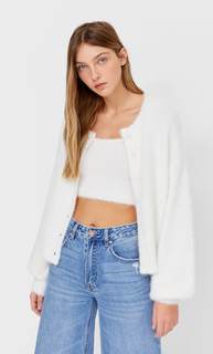 Stradivarius Кардиган Из Мягкой Ткани Цвет Небеленого Полотна L