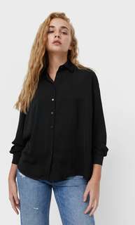 Stradivarius Рубашка Из Сатина Черный Xs