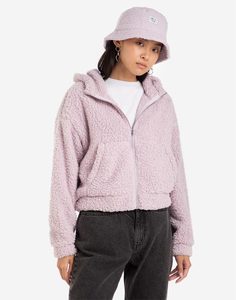 Сиреневая плюшевая куртка oversize с капюшоном Gloria Jeans