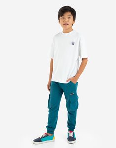 Бирюзовые спортивные брюки с карманами-карго для мальчика Gloria Jeans