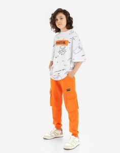 Оранжевые спортивные брюки с карманами-карго для мальчика Gloria Jeans