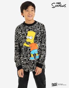 Чёрный лонгслив с принтом The Simpsons для мальчика Gloria Jeans
