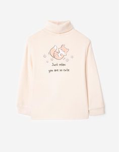 Бежевая водолазка с принтом Just relax для девочки Gloria Jeans