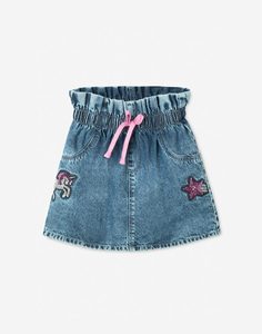 Джинсовая юбка-трапеция с вышивкой из пайеток для девочки Gloria Jeans