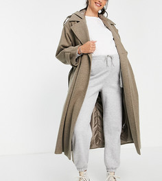 Свободное пальто с поясом с капюшоном серого цвета ASOS DESIGN Maternity-Серый