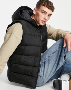 Черный дутый жилет с капюшоном ASOS DESIGN-Черный цвет