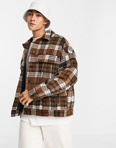 Oversized-куртка в стиле вестерн из ткани с добавлением шерсти в коричневую клетку ASOS DESIGN-Коричневый цвет
