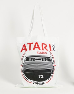 Белая сумка-тоут из органического хлопка с принтом Atari в стиле ретро ASOS DESIGN-Белый