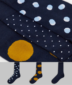 Набор из 3 пар носков из смесового органического хлопка темно-синего цвета с различными принтами Selected Homme-Темно-синий