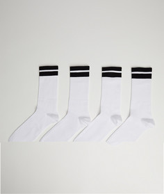 Набор из 4 пар белых спортивных носков с полосками Bershka-Белый