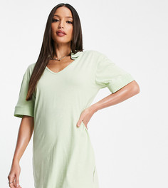 Лаймовое платье мини с V-образным вырезом и воротником поло Threadbare Tall-Зеленый цвет