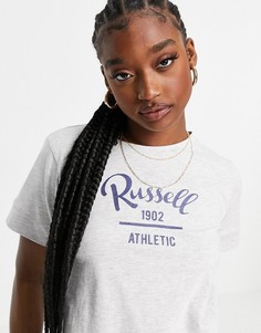 Укороченная серая футболка с логотипом Russell Athletic-Белый
