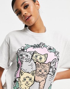 Серая oversized-футболка с принтом милых котят New Love Club-Серый