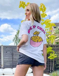 Белая oversized-футболка с рисунком "Mac n cheese" на спинке New Love Club-Белый