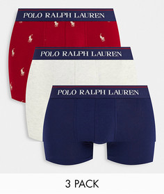 Набор из 3 боксеров-брифов темно-синего/красного золотистого со сплошным принтом логотипа в виде наездника/кремового цвета с текстовым логотипом на поясе Polo Ralph Lauren-Разноцветный