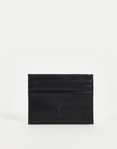 Черная складывающаяся кожаная визитница с серебристым логотипом Polo Ralph Lauren-Черный цвет