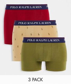Набор из 3 боксеров-брифов зеленого/красного/кремового цвета со сплошным принтом логотипа в виде наездника с текстовым логотипом на поясе Polo Ralph Lauren-Белый