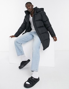 Черный удлиненный пуховик из переработанных материалов ASOS DESIGN Recycled-Черный цвет