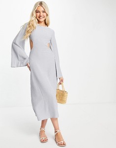 Платье миди в клетку голубого цвета с декоративным вырезом со шнуровкой на спине Skylar Rose-Голубой