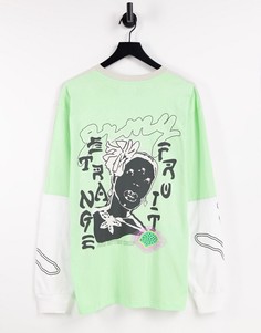 Лонгслив в стиле oversized с рисунком на спине Grimey-Серый