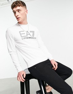 Свитшот белого цвета из махровой ткани с круглым вырезом Armani EA7-Белый